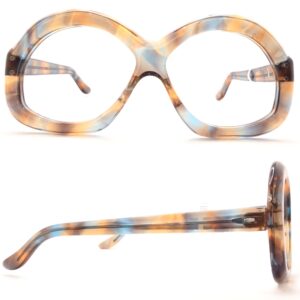 A pair of glasses with different colored frames